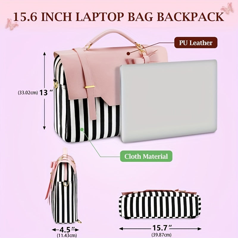 Laptop Case Briefcase for Women, 15.6 Inch Convertible Laptop Briefcase Backpack with Bow, Cute Kawaii Computer Messenger Crossbody Laptop Tote Bag Carrying Case for College Work Travel 3-in-1, Valentine's Day Gift, Valentine